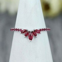 1.5CT Simulated Ruby Curved Matching Wedding Band Ring White Gold Plated Silver - £59.24 GBP