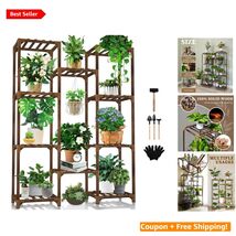 Space-Saving Wooden Plant Shelf - Holds 11 Pots, 150 lbs Weight Capacity - $60.34