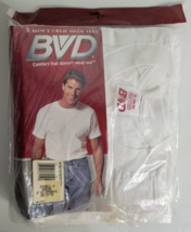 Vtg 90s NIP 3 Pk BVD Mens Crew Neck Tees Tshirts White Cotton Imperfect ... - $34.65