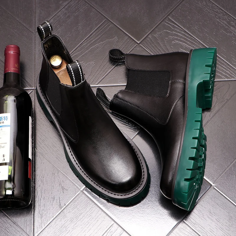 Korean style mens  chelsea boots black trend leather shoes boy platform boot han - £230.43 GBP