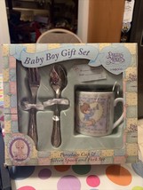 1996 Precious Moments Enesco Baby Boy Gift Set Collection Cup Fork Spoon New Box - $19.99