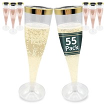 Plastic Champagne Flutes (55 Pack, 4.5Oz) Gold Rim | Disposable Champagn... - £26.99 GBP