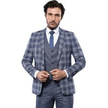 Men 3pc European Vested Suit WESSI by J.VALINTIN Extra Slim Fit JV36 navy White image 3