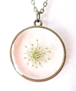 NEW Dried Pressed Flower Finely Made Glass Pendant, Necklace Brass Chain... - $14.84