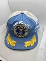 VTG United States Air Force Big Patch 3 Stripe Mesh Snapback Hat Cap Made In USA - £54.11 GBP