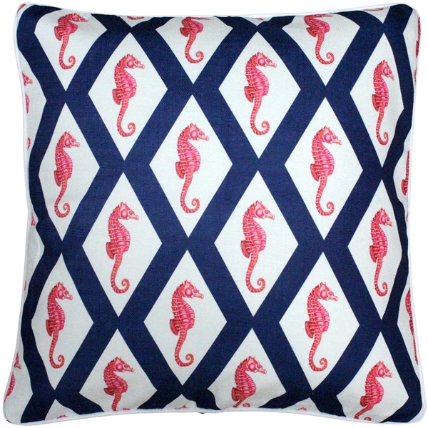 Sea Island Navy and Red Argyle Seahorse Throw Pillow 20x20, with Polyfill Insert - £51.07 GBP