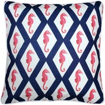 Sea Island Navy and Red Argyle Seahorse Throw Pillow 20x20, with Polyfill Insert - £51.62 GBP