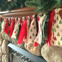 Holiday Rag Garland Christmas Red Green Bunting Home Decor Tree 48&quot; - £12.97 GBP