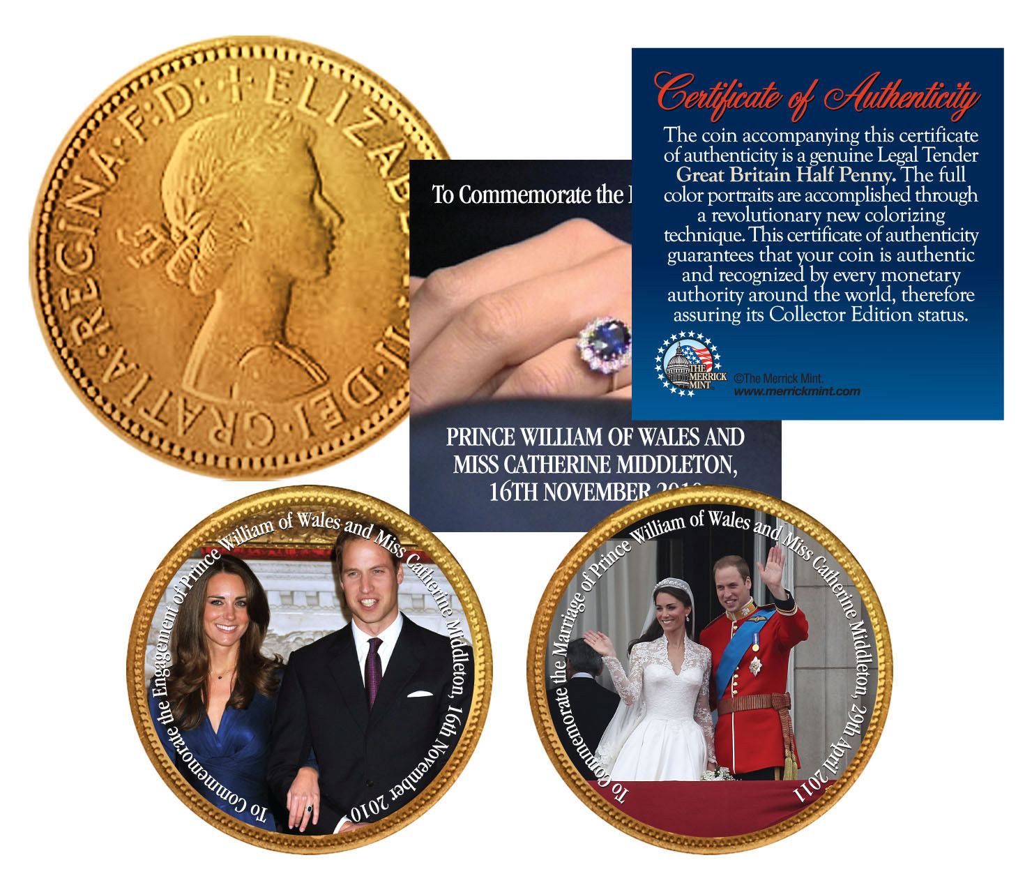 Primary image for ROYAL WEDDING * Prince William & Kate * British Half Penny 24K Gold 2-Coin Set