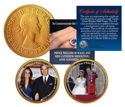 ROYAL WEDDING * Prince William &amp; Kate * British Half Penny 24K Gold 2-Co... - £6.82 GBP