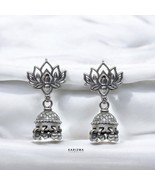 Boho Style 925 Sterling Silver Oxidised Lotus Jhumki Earring For Women - €51,79 EUR