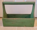 Vintage Primitive Wood Wooden TOOL CADDY BOX Primitive TOTE Handle Green... - $49.95