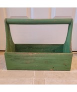 Vintage Primitive Wood Wooden TOOL CADDY BOX Primitive TOTE Handle Green... - £39.27 GBP