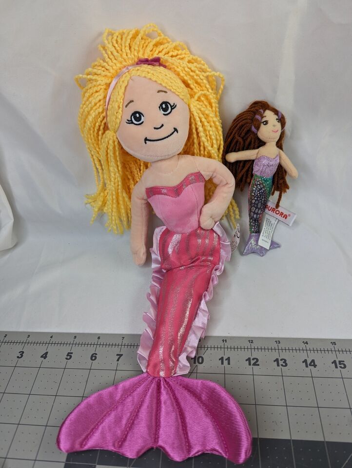 The Petting Zoo Mermaid Doll Plush 16 Inch Aurora Clip On Lot Stuffed Toy - £10.05 GBP