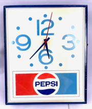 Vintage 1970s Pepsi-Cola Lighted Wall Clock 16x13 Soda Advertising Sign Merritt - £195.91 GBP