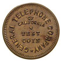 General Telephone Company of California Test Coin, San Francisco 21mm - £30.41 GBP