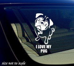 I love my Pug Decal Sticker white Car Window Bumper I Love My Rescue Dog 3.5&quot;x6&quot; - £3.18 GBP