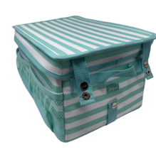 Thirty-One Rectangle Storage Bin w/ Snap On Flip Lid Turquoise/White Stripe - £14.91 GBP