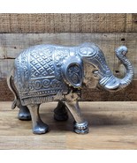 Vintage Cast Aluminum Nickel Elephant - Ornately Detailed Decor Piece - ... - $32.98