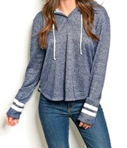 Hoodie Size Large Sweater Blue White Arm Stripes Cotton/Poly Blend Women... - £10.87 GBP