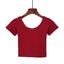 Wine red Women&#39;s O Neck Short Sleeve Basic Crop Top - £8.32 GBP