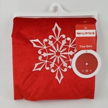 Merry Brite Red Snowflake Christmas Tree Skirt 42&quot; Velvet Fabric Embroidery - £13.25 GBP