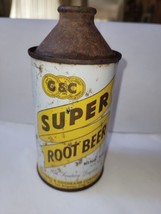 RARE Vtg C&amp;C SUPER ROOT BEER 40S 50S 12OZ KING Cone Top Soda Pop Can  - £78.22 GBP
