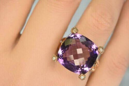 2Ct Cushion Cut CZ Purple Amethyst Solitaire Ring 14K Yellow Gold PLated. - £94.51 GBP