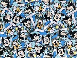 Disney Packed Photographs Say Cheese Fabric Material Mickey Pluto Goofy Donald - £12.46 GBP