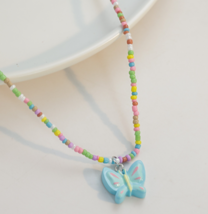 Colorful love butterfly beaded necklace delicate small clavicle chain fe... - $19.80