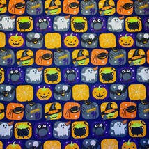 Halloween Fabric October 31 Ghost Bats Owls Spiders Pumpkin Witch 69&quot; X 44&quot; - £12.65 GBP