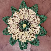 Vintage Crochet Raised Flower Doily 13 Inch Yellow Green - £10.27 GBP