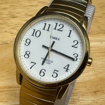 Timex Indiglo Quartz Watch Men 30m Gold Tone White Stretch Analog New Battery - £19.88 GBP