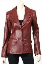 Maroon Women&#39;s Leather Blazer Genuine Leather Lambskin Handmade Formal Stylish - £93.41 GBP+