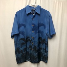 Extreme Gear Hawaiian Shirt Mens Medium Blue Palm Trees Button Up Short Sleeve - £13.90 GBP