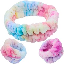 Puffy Headband and Wristbands Rainbow Tie Dye Skincare Accessories for Women and - £23.64 GBP