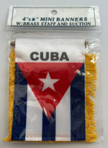 Cuba MINI BANNER FLAG with BRASS STAFF &amp; SUCTION CUP. - $5.89
