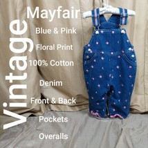 Vintage Mayfair Blue &amp; Floral Print Cotton Front &amp; Back Pockets Overalls... - £9.59 GBP