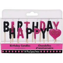 HAPPY BIRTHDAY Pick Candles Cake Topper Decorations Pink Sparkles Party New - £5.45 GBP