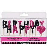 HAPPY BIRTHDAY Pick Candles Cake Topper Decorations Pink Sparkles Party New - $6.95