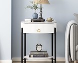 Round End Table With Drawer, Modern 2 Tier Nightstand With Shelf, Small ... - $240.99