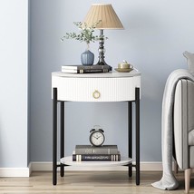 Round End Table With Drawer, Modern 2 Tier Nightstand With Shelf, Small Side Tab - £190.59 GBP
