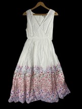 Woman Within Dress 16W Fit &amp; Flare Sundress White Floral Hem V Neck Empi... - $55.74