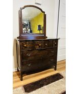 Antique Victorian Tiger Oak Serpentine Dresser 4 Drawer Beveled Mirror - $127.50