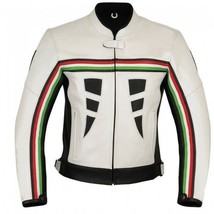 Men Black White Motor Cycle Multi Color Stripes Real Leather Safety Pads Jacket - £126.10 GBP