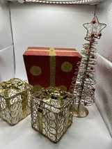 9.5&quot; Metal Wire Gold Sparkled Christmas Tree With Red Christmas &amp; MORE L... - $22.43