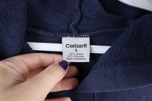 Vtg Carhartt Mens Large Distressed Spell Out Baggy Fit Hoodie Sweatshirt Blue Item image 9