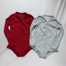 Sexy Bodysuit Red Gray Women Size Small Set 2 Snap bottom Long Sleeve St... - $16.83