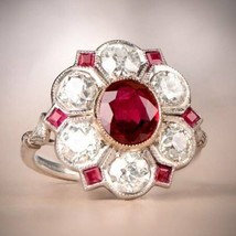 1.10CT Simulated Ruby Vintage Cluster Engagement Ring White Gold Plated ... - $121.54