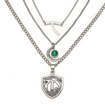 Harong Hope Mikaelson Layer Necklace for Women Family Crest Moon Green Stone Pen - £13.64 GBP